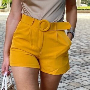 Yellow Belted Women's Shorts